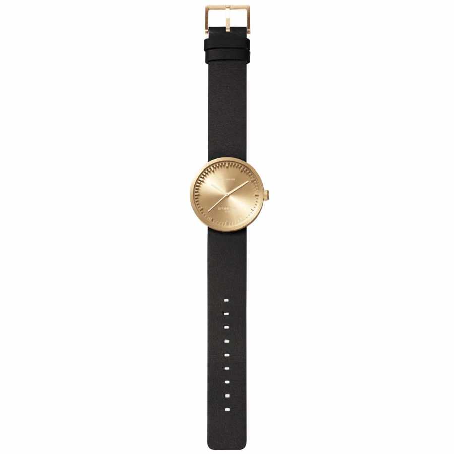 LEFF Amsterdam Tube Wrist Watch D38 - Brass With Black Leather Strap 38mm