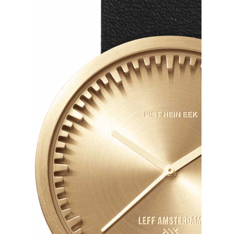 LEFF Amsterdam Tube Wrist Watch D42 - Brass With Black Leather Strap 42mm