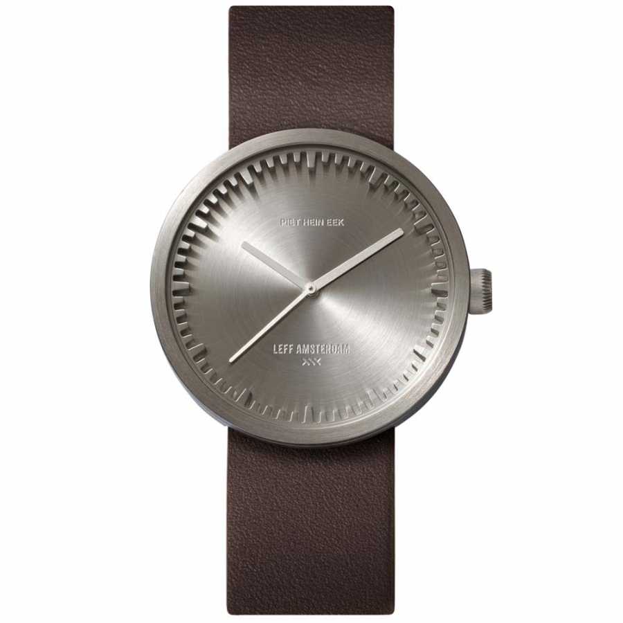 LEFF Amsterdam Tube Wrist Watch D42 - Steel With Brown Leather Strap 42mm