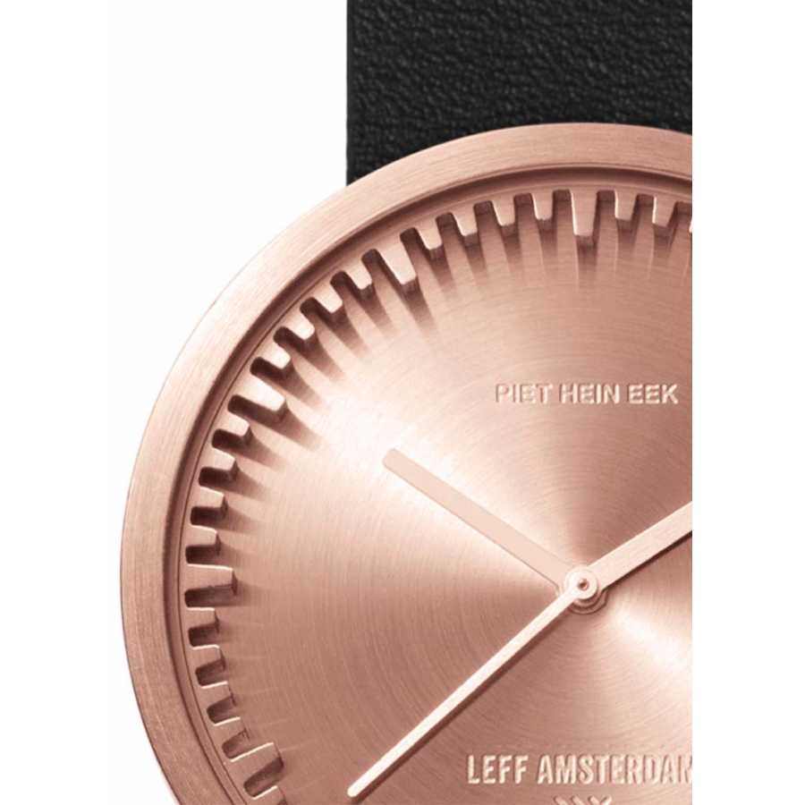 LEFF Amsterdam Tube Wrist Watch D38 - Rose Gold With Black Leather Strap 38mm