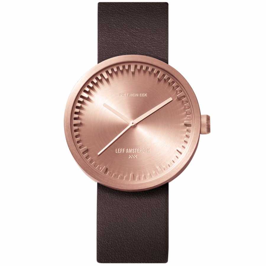 LEFF Amsterdam Tube Wrist Watch D38 - Rose Gold With Brown Leather Strap 38mm