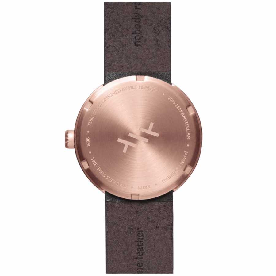 LEFF Amsterdam Tube Wrist Watch D38 - Rose Gold With Brown Leather Strap 38mm