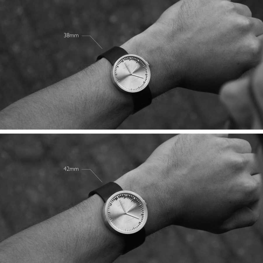 LEFF Amsterdam Tube Wrist Watch D42 - Brass With Grey Cordura Strap 42mm - Size Guide - Men