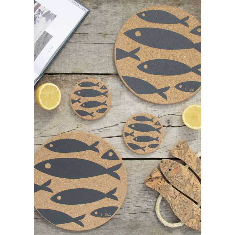 LIGA Cork Fish Coasters - Set of 4 - Grey