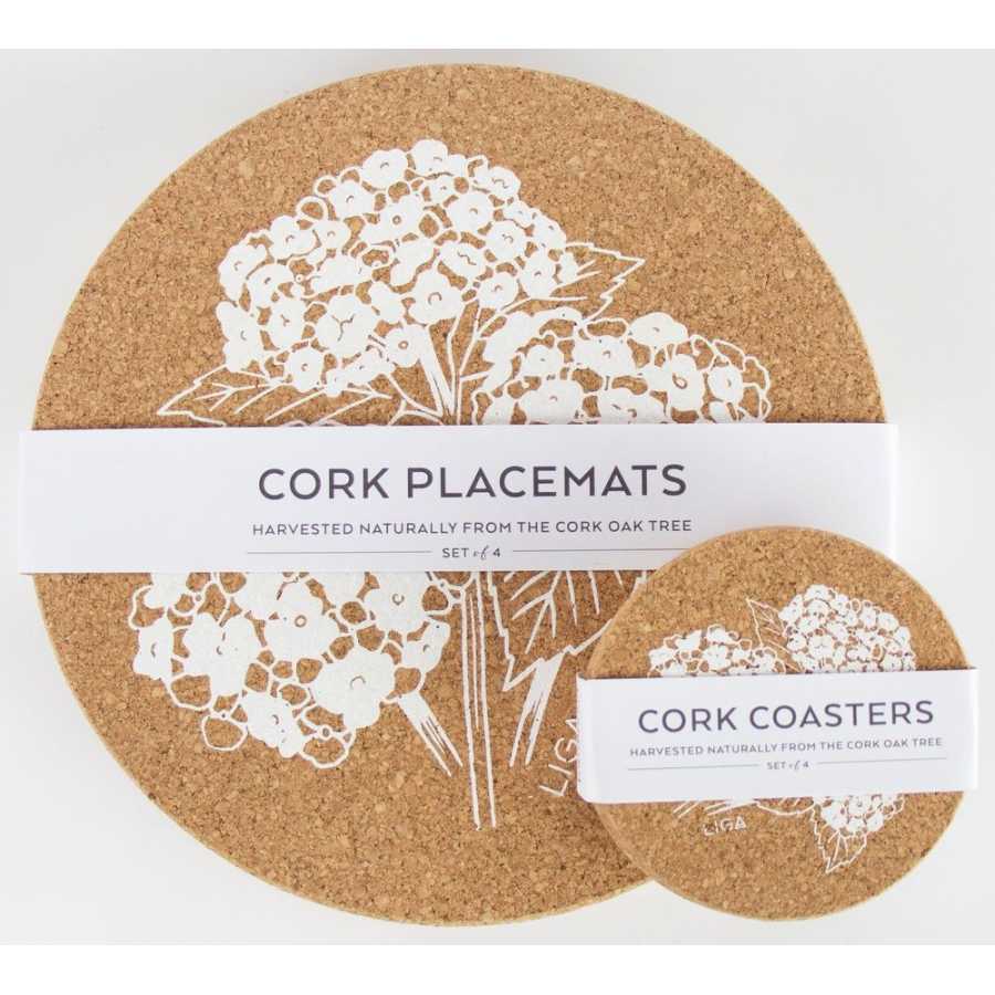 LIGA Cork Hydrangea Coasters - Set of 4