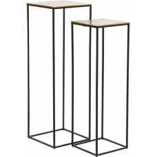 Light and Living Quin Nest of High Side Tables - Set of 2 - Antique Bronze & Black