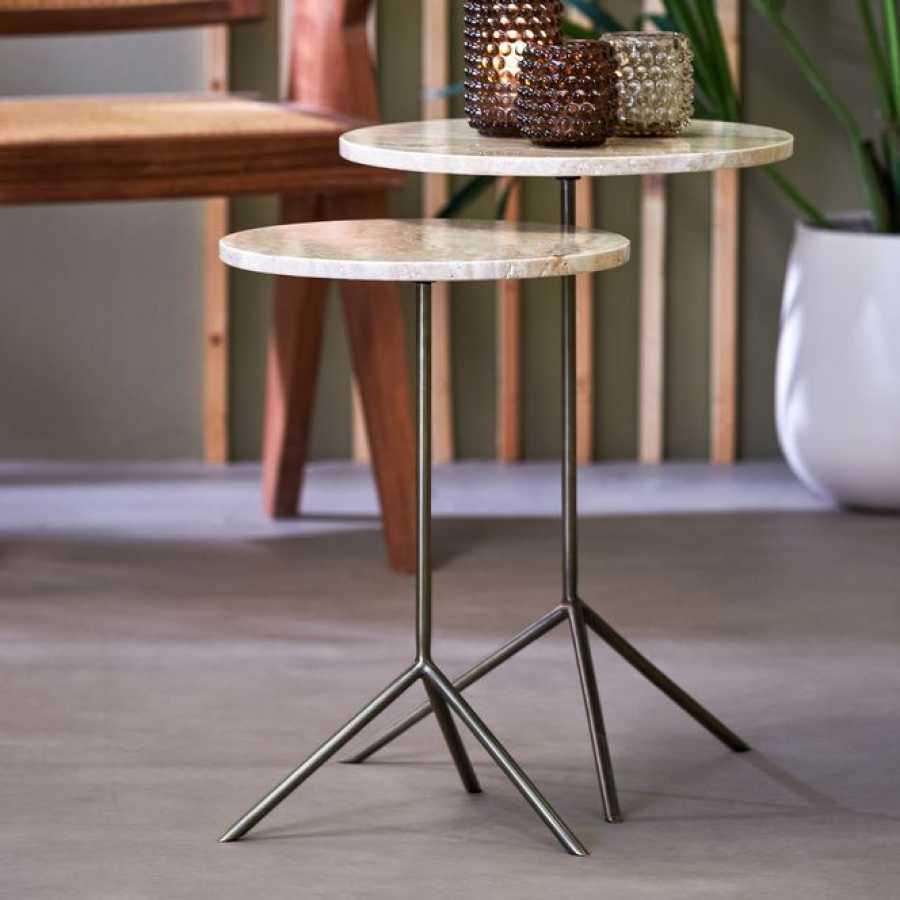 Light and Living Gimi Side Tables - Set of 2 - Cream & Antique Bronze