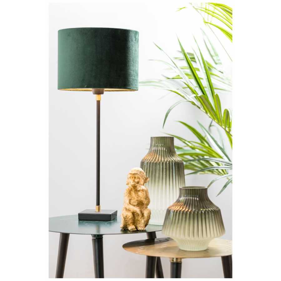 Light and Living Velours Round Lamp Shade - Dutch Green - H: 18cm x W: 25cm x D: 25cm