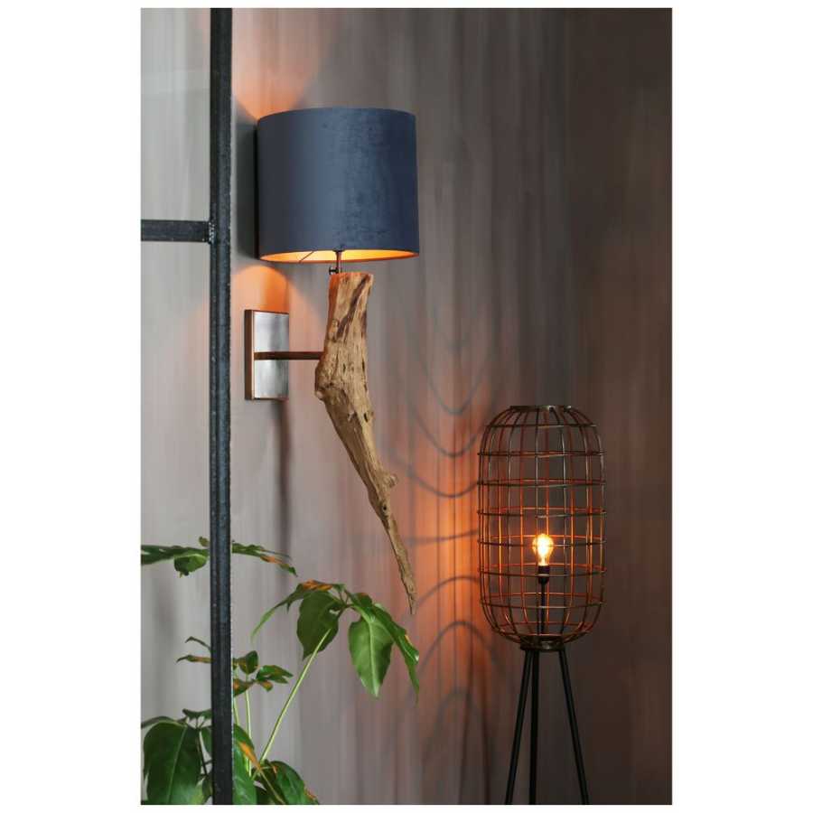 Light and Living Velours Round Lamp Shade - Dusty Blue - H: 30cm x Dia: 35cm
