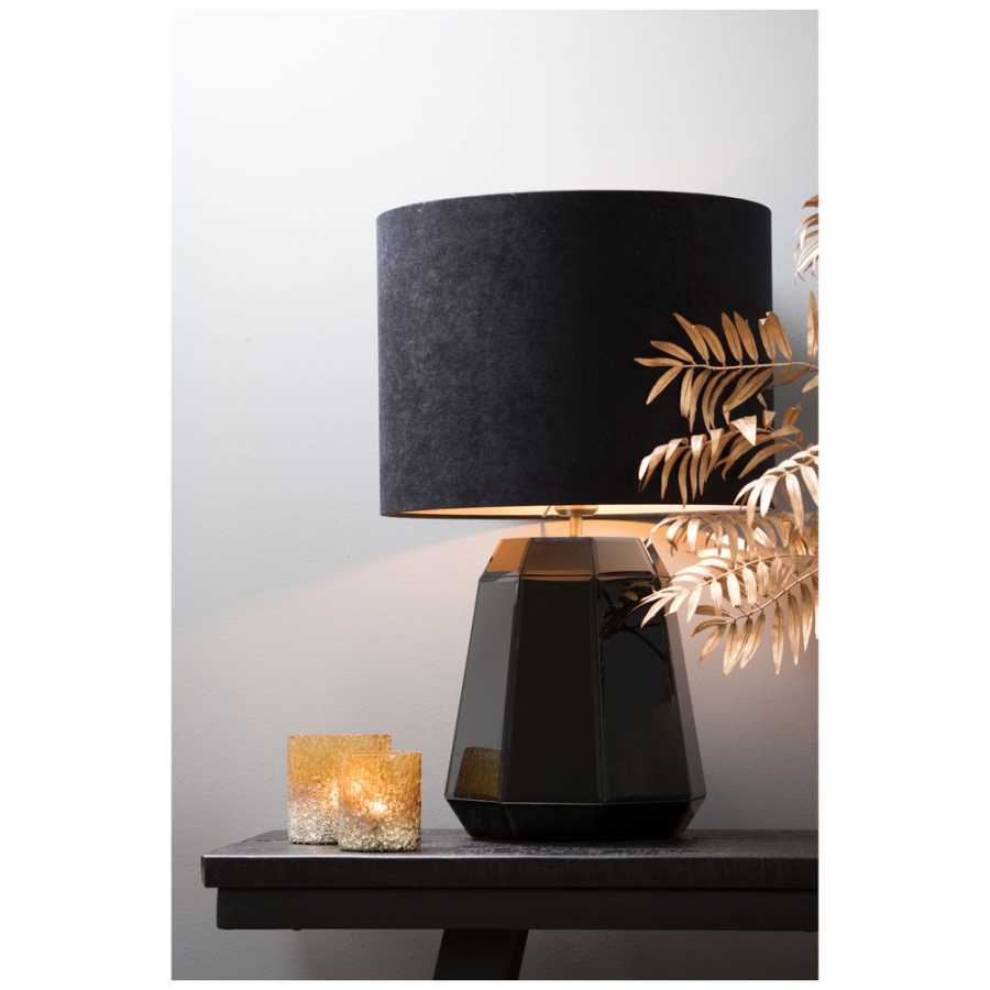 Light and Living Velours Round Lamp Shade - Black & Taupe - H: 30cm x Dia: 40cm