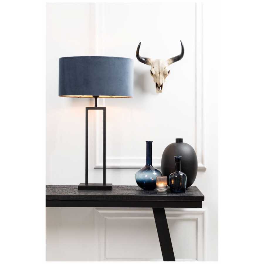 Light and Living Velours Oval Lamp Shade - Dusty Blue - H: 19cm x W: 38cm x D: 38cm