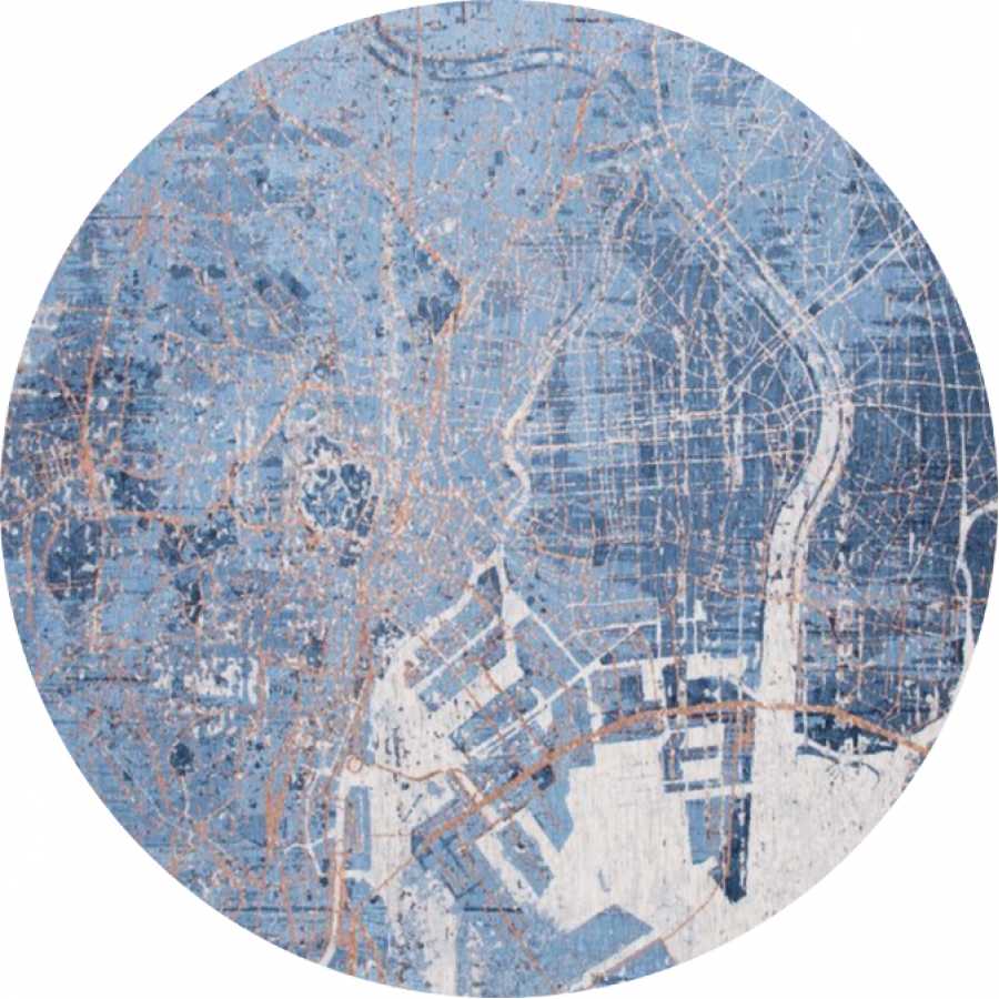 Louis De Poortere Cities Tokyo Round Rug - 9314 Conductive Blue