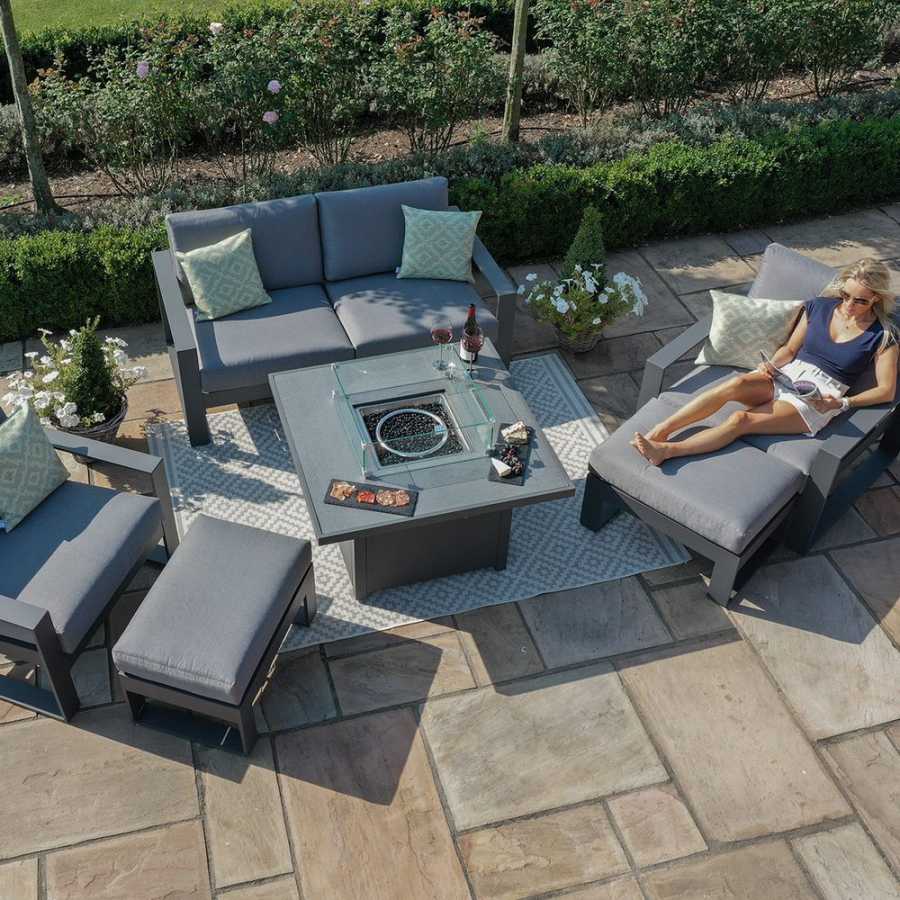 Maze Amalfi 6 Seater Outdoor Sofa Set With Fire Pit Table - Grey