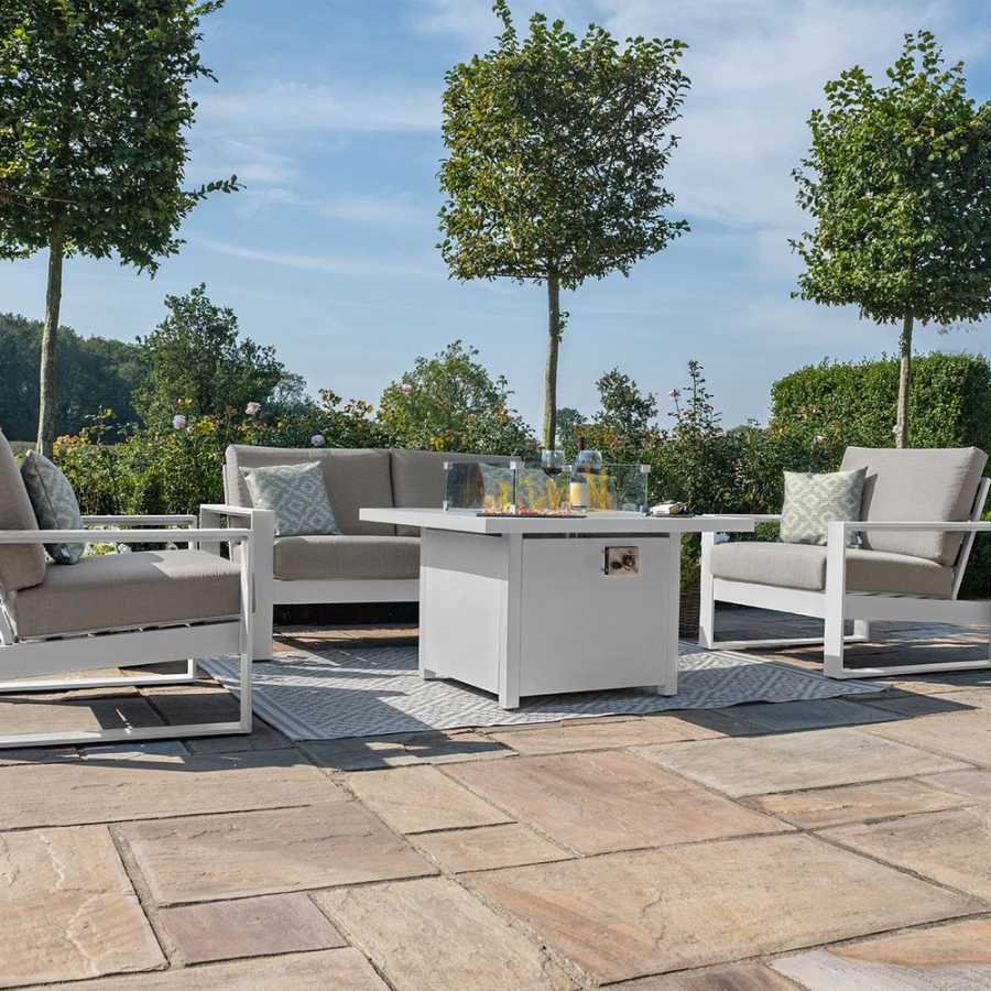 Maze Amalfi 6 Seater Outdoor Sofa Set With Fire Pit Table - White