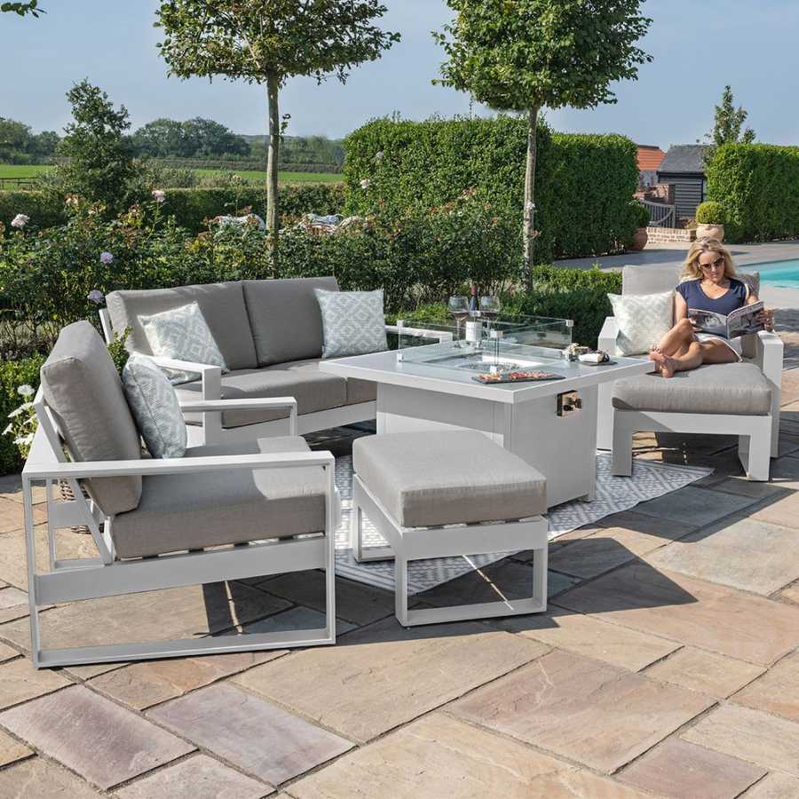 Maze Amalfi 6 Seater Outdoor Sofa Set With Fire Pit Table - White