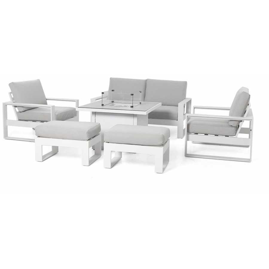 Maze Amalfi 6 Seater Outdoor Sofa Set With Fire Pit Table - White