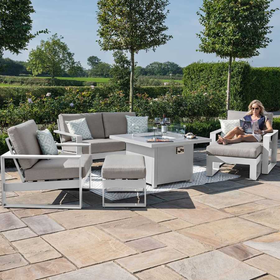 Maze Amalfi 6 Seater Outdoor Sofa Set With Fire Pit Table - White