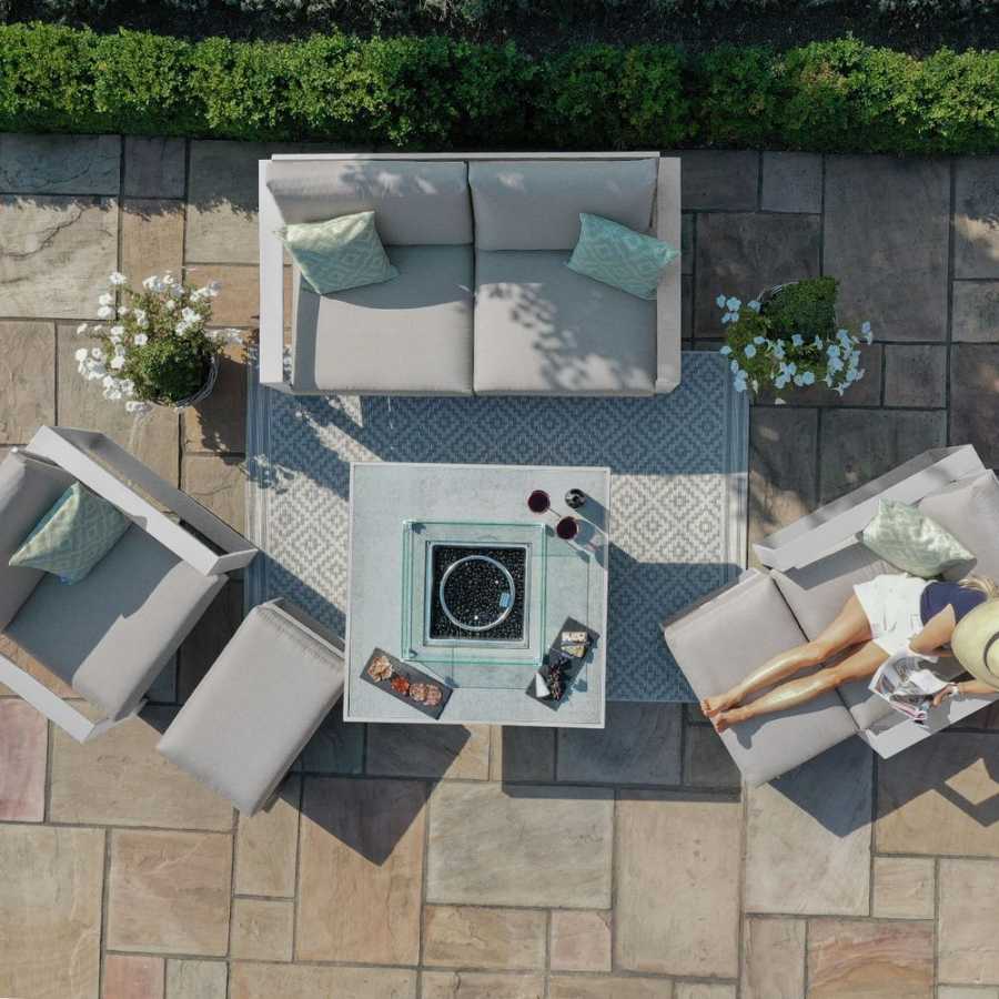 Maze Amalfi 6 Seater Outdoor Sofa Set With Fire Pit Table - White