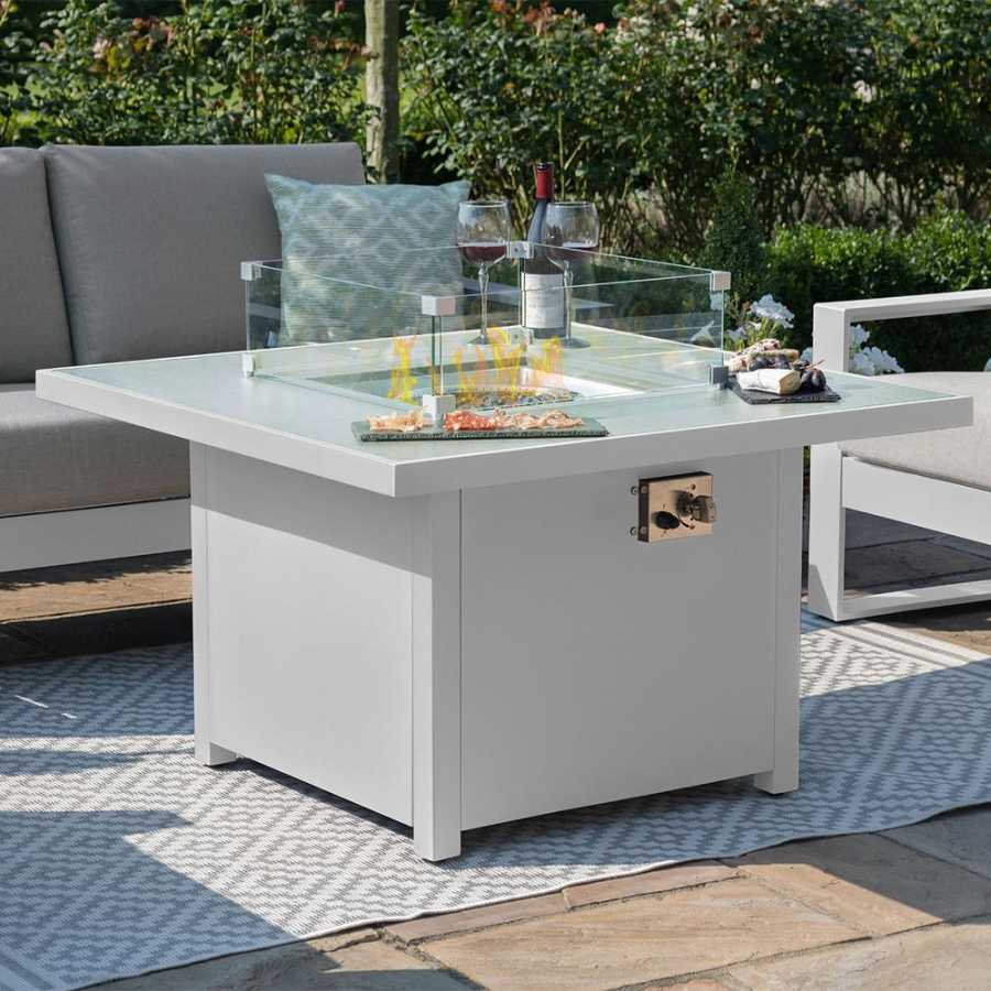 Maze Amalfi 6 Seater Outdoor Sofa Set With Fire Pit Table - White