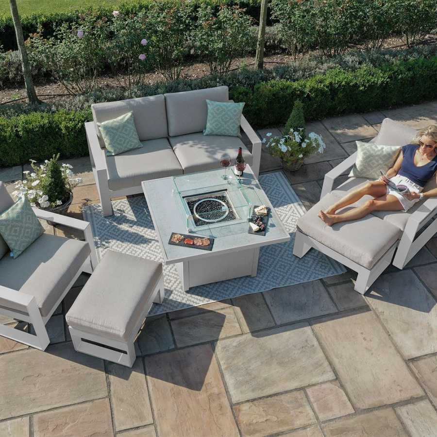 Maze Amalfi 6 Seater Outdoor Sofa Set With Fire Pit Table - White