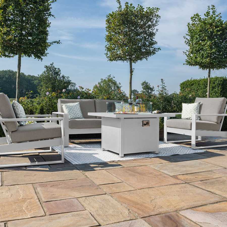 Maze Amalfi 6 Seater Outdoor Sofa Set With Fire Pit Table - White