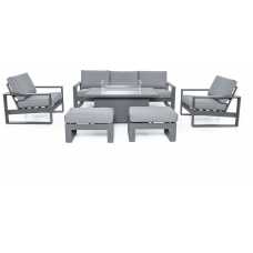 Maze Amalfi 7 Seater Outdoor Sofa Set With Fire Pit Table - Grey