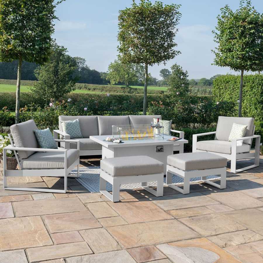 Maze Amalfi 7 Seater Outdoor Sofa Set With Fire Pit Table - White