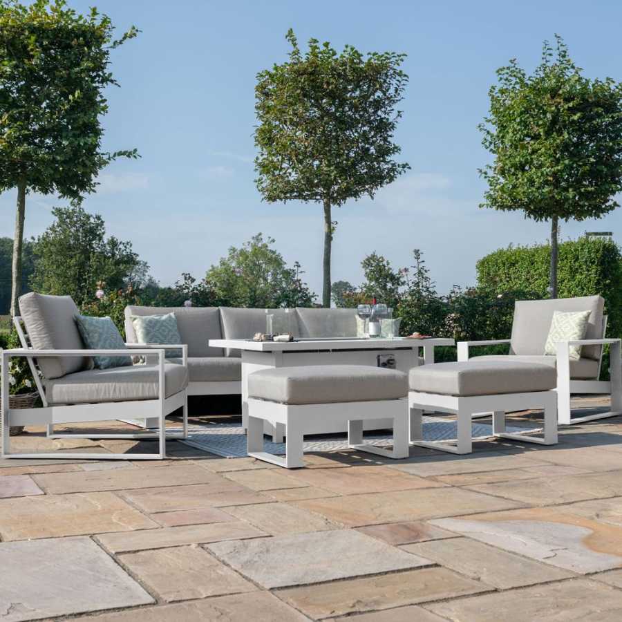 Maze Amalfi 7 Seater Outdoor Sofa Set With Fire Pit Table - White