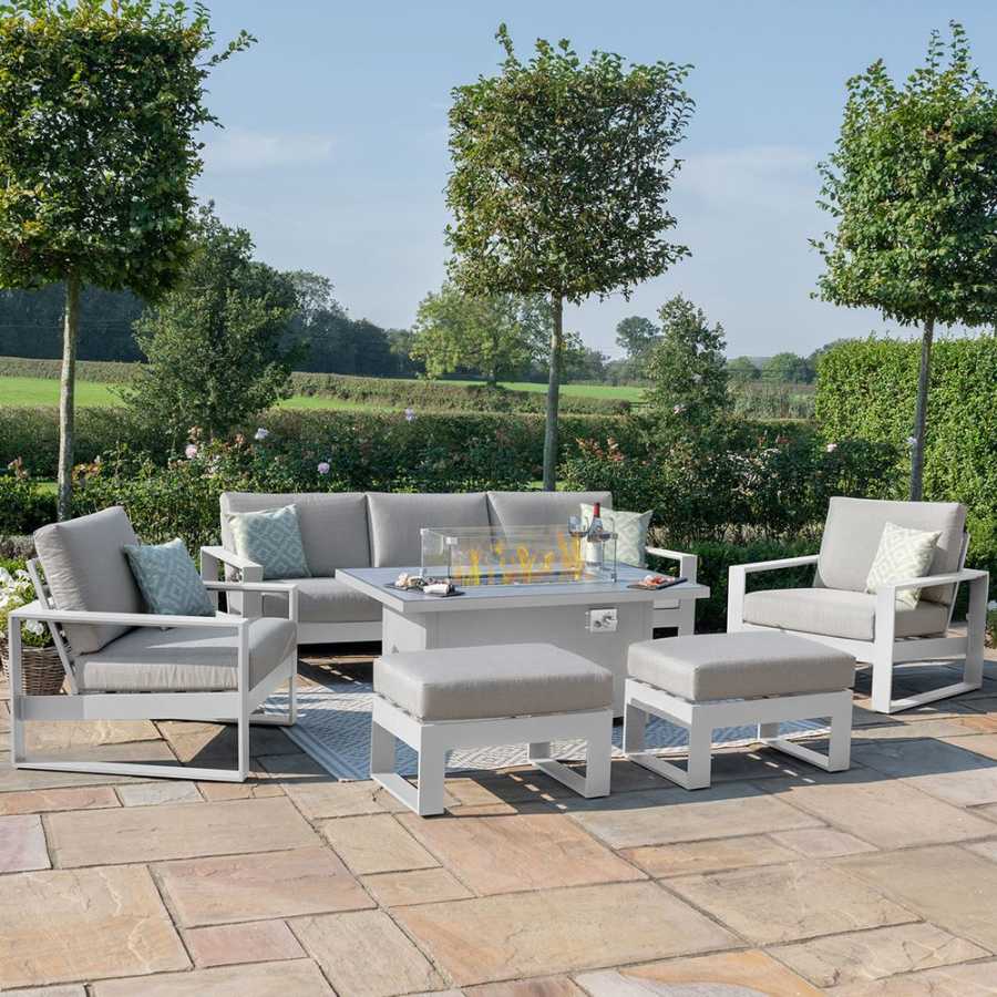 Maze Amalfi 7 Seater Outdoor Sofa Set With Fire Pit Table - White