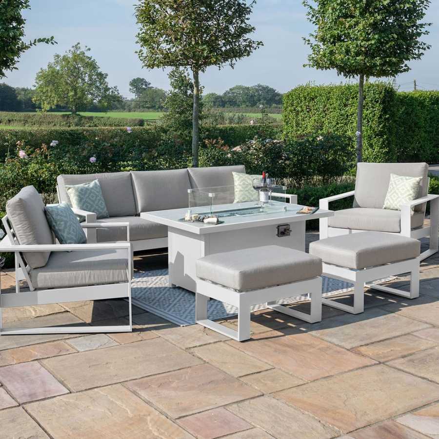 Maze Amalfi 7 Seater Outdoor Sofa Set With Fire Pit Table - White