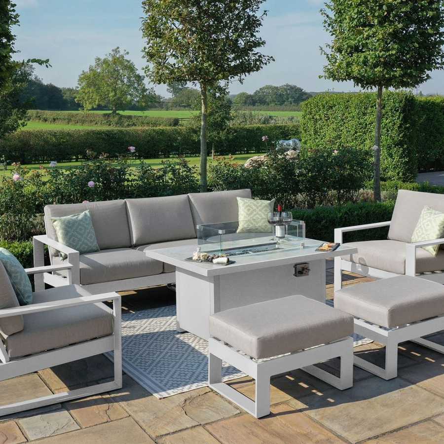 Maze Amalfi 7 Seater Outdoor Sofa Set With Fire Pit Table - White