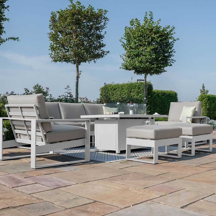 Maze Amalfi 7 Seater Outdoor Sofa Set With Fire Pit Table - White