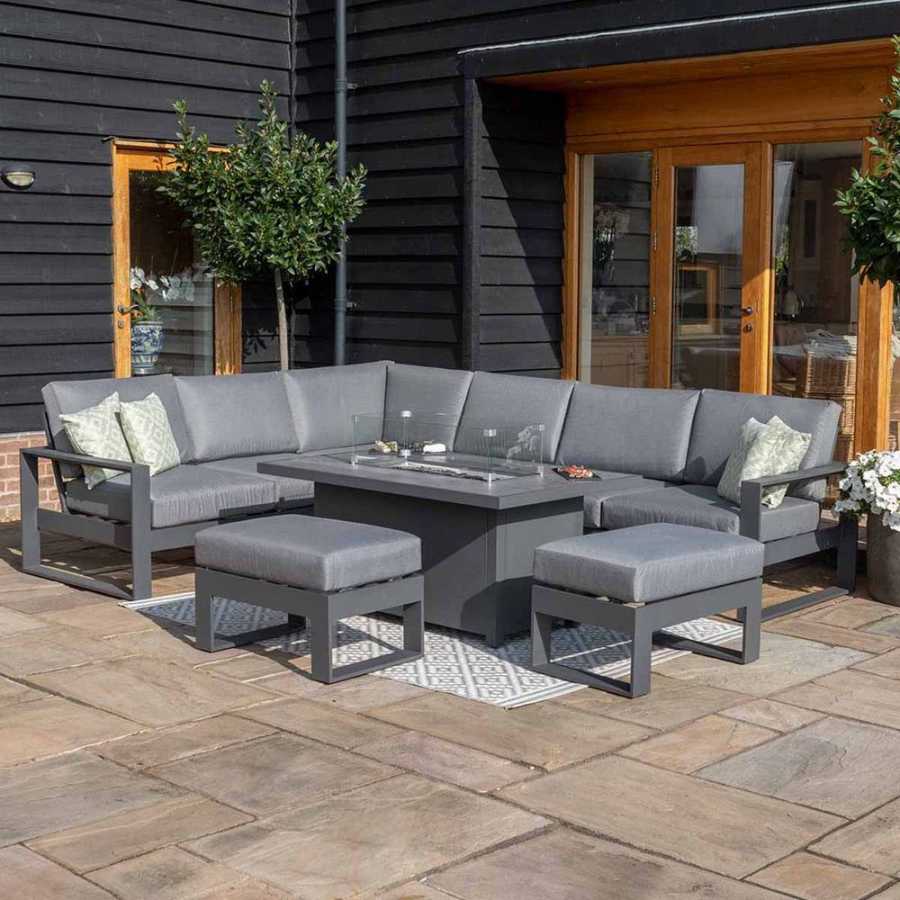 Maze Amalfi 8 Seater Outdoor Corner Sofa Set With Fire Pit Table - Grey