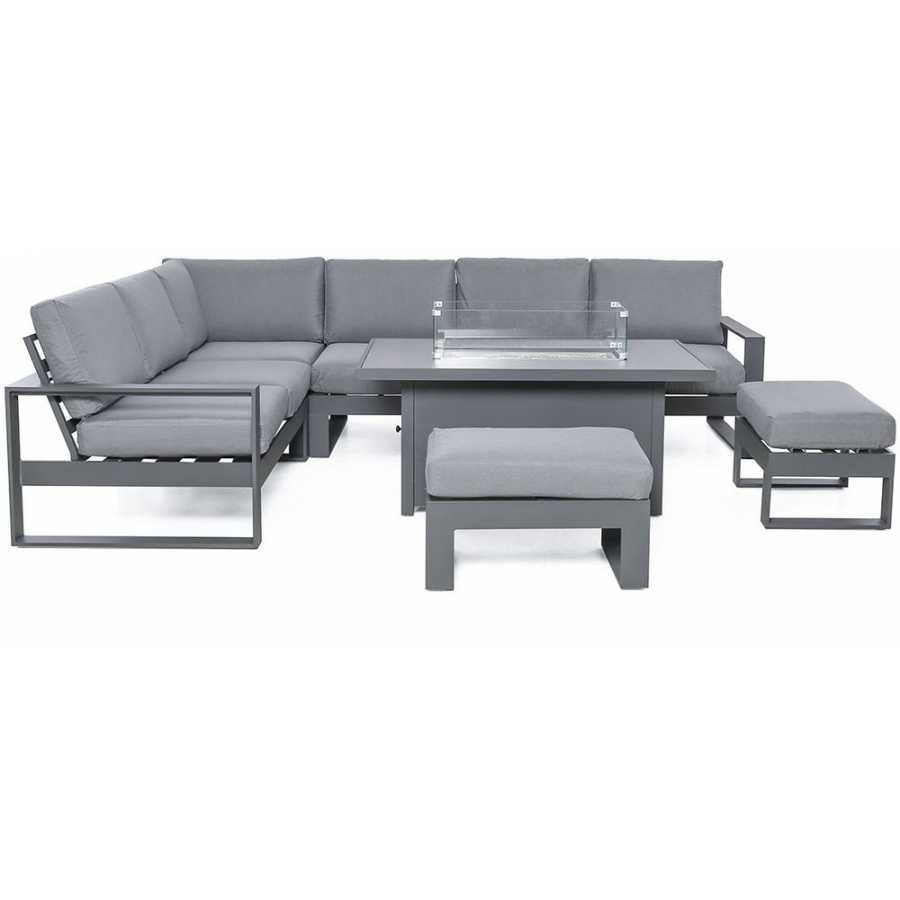 Maze Amalfi 8 Seater Outdoor Corner Sofa Set With Fire Pit Table - Grey