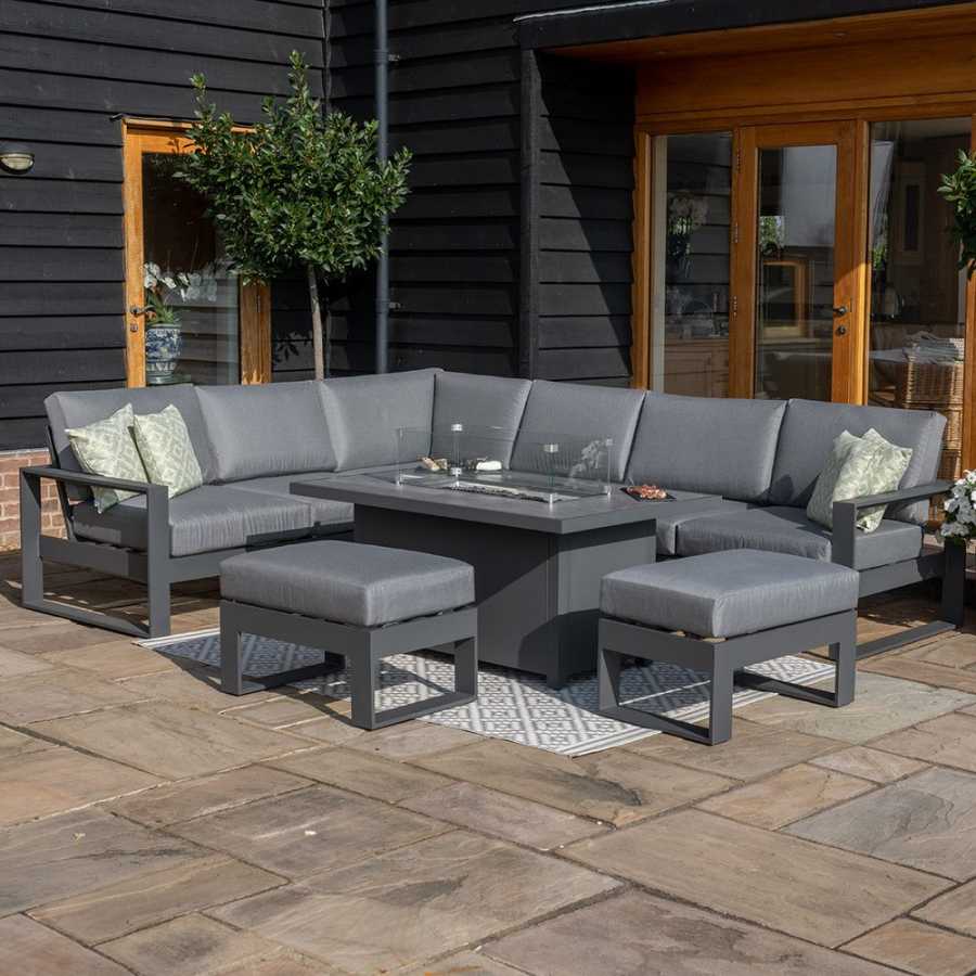 Maze Amalfi 8 Seater Outdoor Corner Sofa Set With Fire Pit Table - Grey