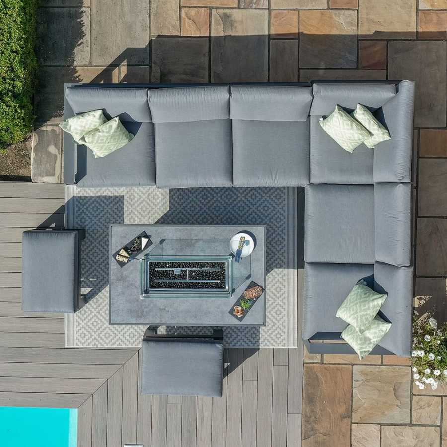 Maze Amalfi 8 Seater Outdoor Corner Sofa Set With Fire Pit Table - Grey