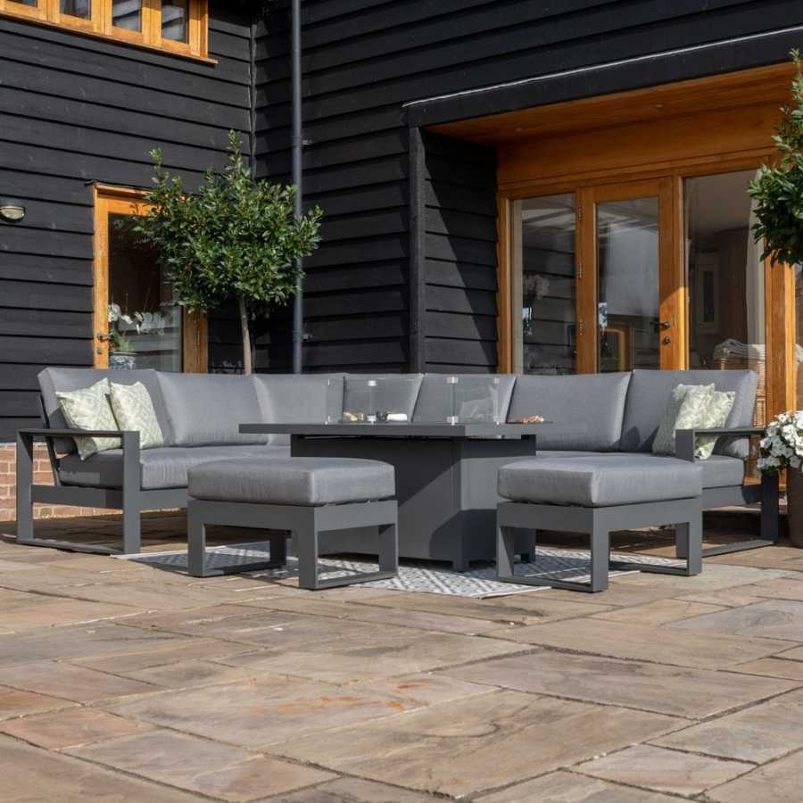 Maze Amalfi 8 Seater Outdoor Corner Sofa Set With Fire Pit Table - Grey