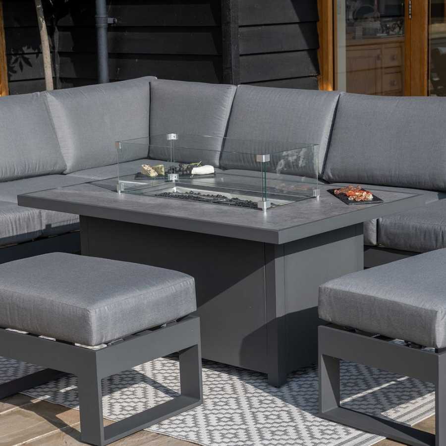 Maze Amalfi 8 Seater Outdoor Corner Sofa Set With Fire Pit Table - Grey