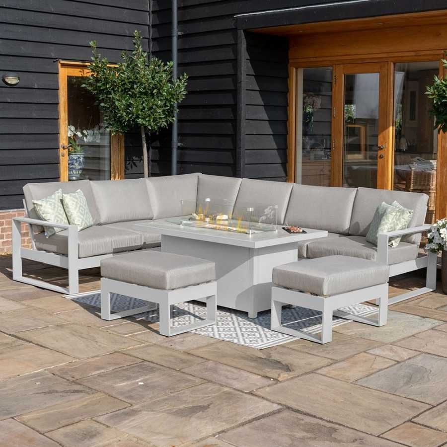 Maze Amalfi 8 Seater Outdoor Corner Sofa Set With Fire Pit Table - White