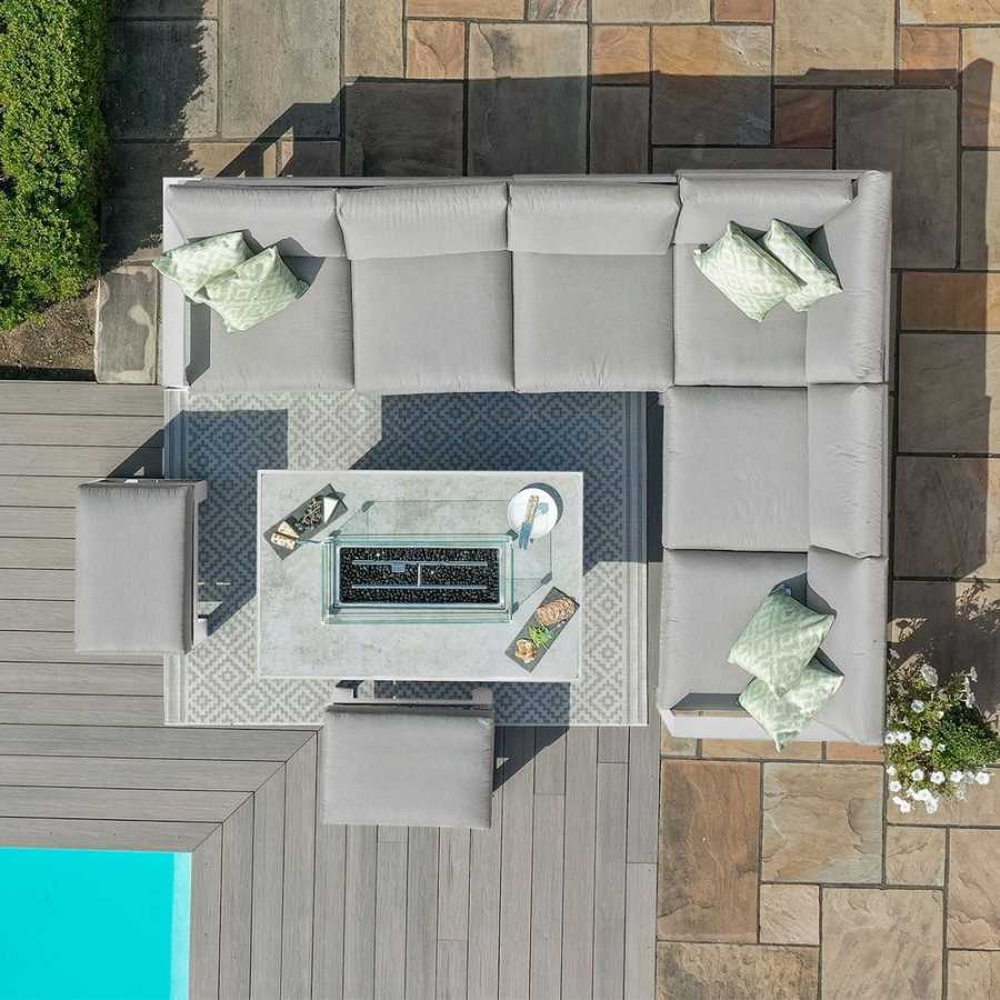 Maze Amalfi 8 Seater Outdoor Corner Sofa Set With Fire Pit Table - White