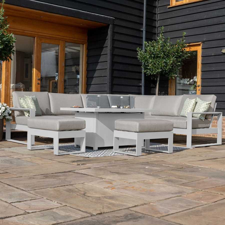 Maze Amalfi 8 Seater Outdoor Corner Sofa Set With Fire Pit Table - White