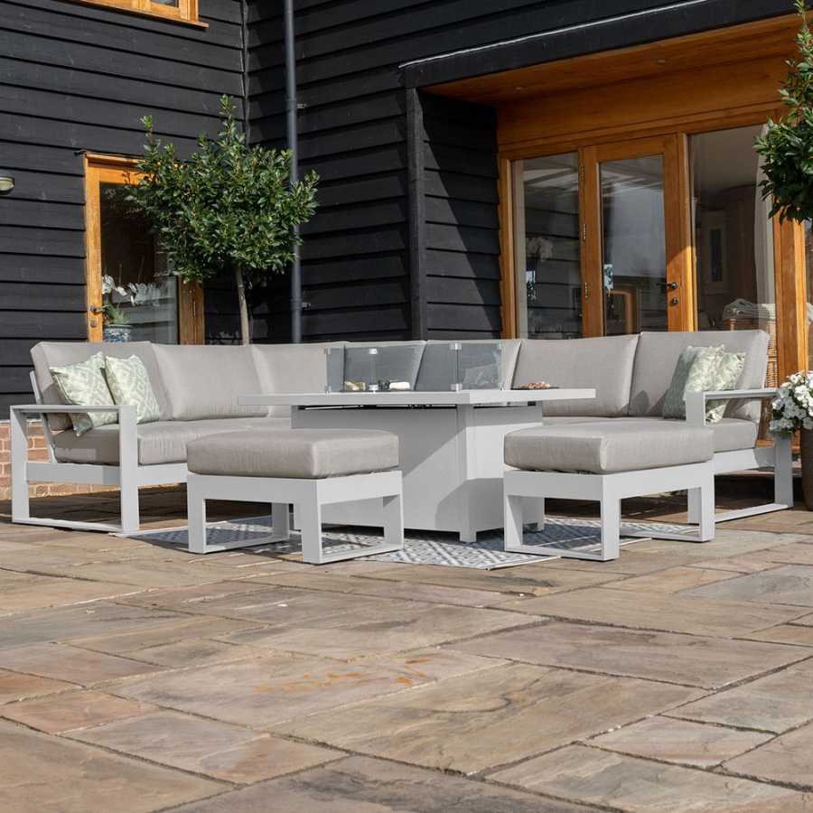 Maze Amalfi 8 Seater Outdoor Corner Sofa Set With Fire Pit Table - White