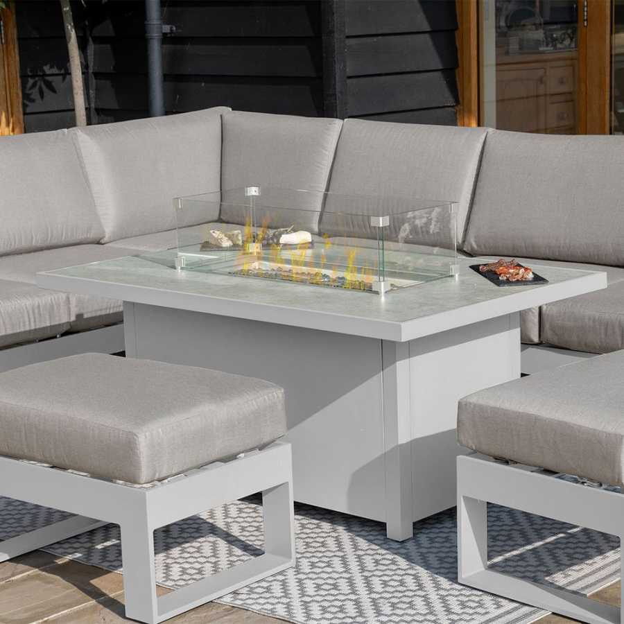 Maze Amalfi 8 Seater Outdoor Corner Sofa Set With Fire Pit Table - White