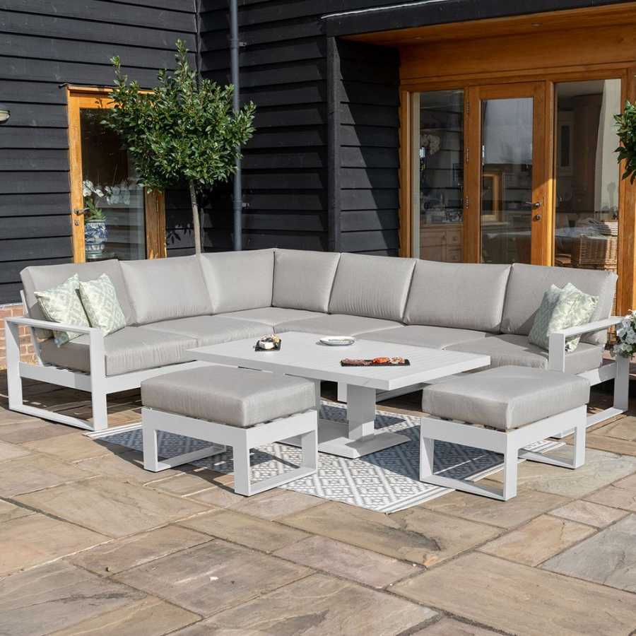 Maze Amalfi 8 Seater Outdoor Corner Sofa Set With Rising Table - White