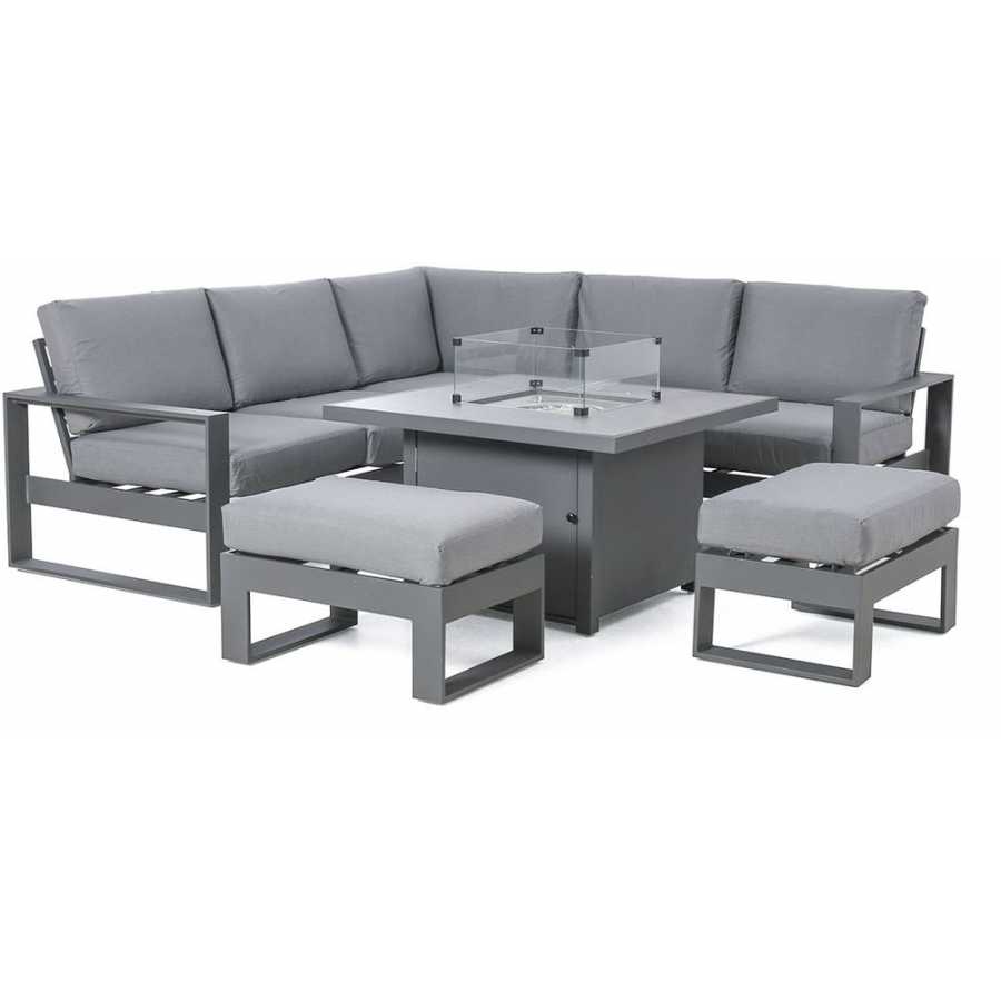 Maze Amalfi 7 Seater Outdoor Corner Sofa Set With Fire Pit Table - Grey