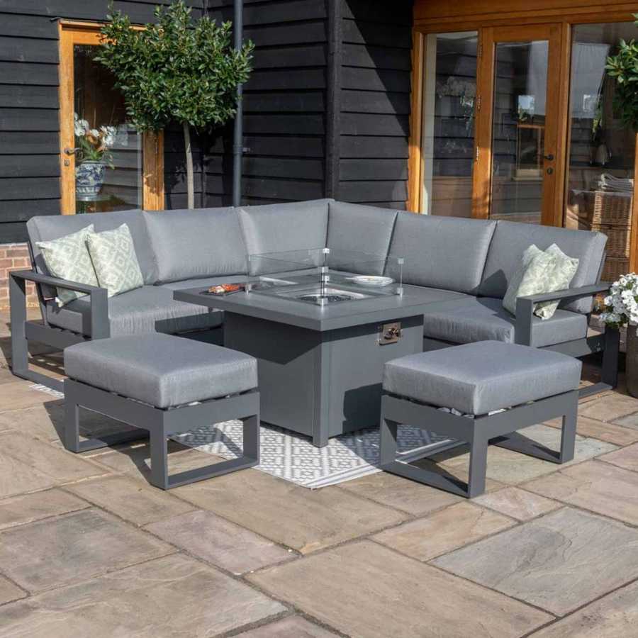 Maze Amalfi 7 Seater Outdoor Corner Sofa Set With Fire Pit Table - Grey