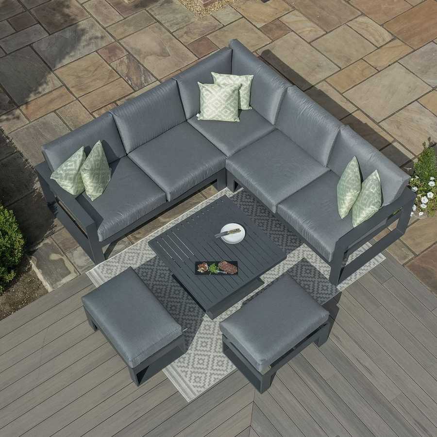 Maze Amalfi 7 Seater Outdoor Corner Sofa Set With Rising Table - Grey