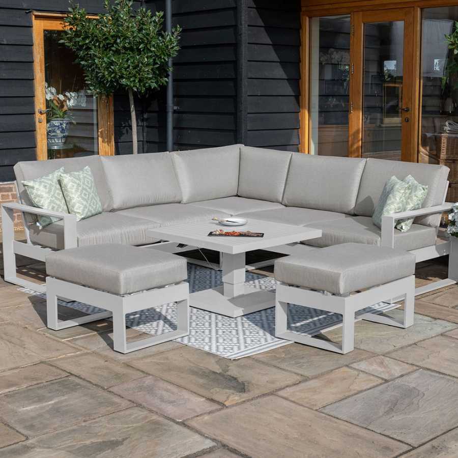 Maze Amalfi 7 Seater Outdoor Corner Sofa Set With Rising Table - White