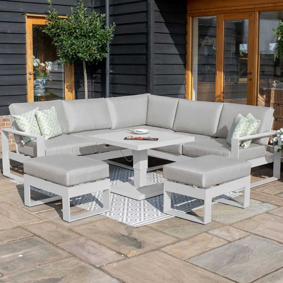 Maze Amalfi 7 Seater Outdoor Corner Sofa Set With Rising Table - White