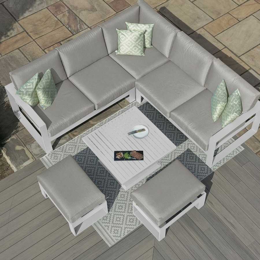 Maze Amalfi 7 Seater Outdoor Corner Sofa Set With Rising Table - White